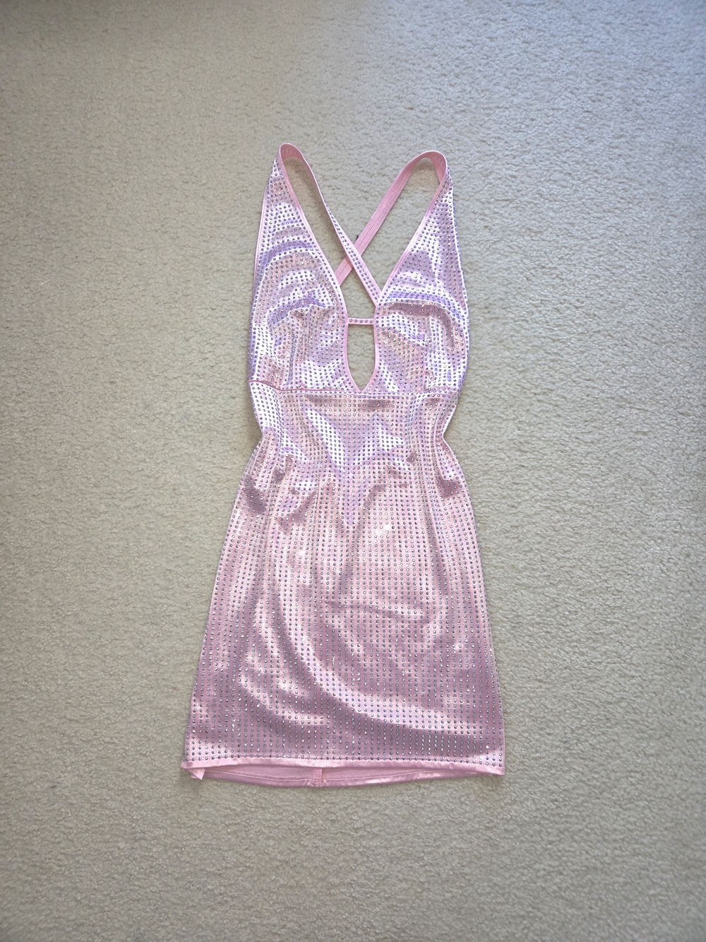 Dolls Kill Pink Sequin V-Neck Crossback Mini Dress